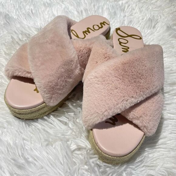 Sam Edelman Zia Pink Fur Platform Espadrilles - Picture 1 of 12
